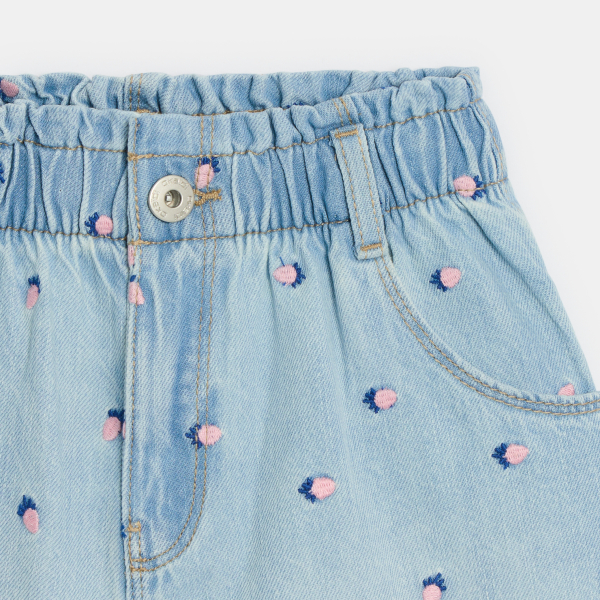 شورت جينز مطرز أزرق باهت للفتيات